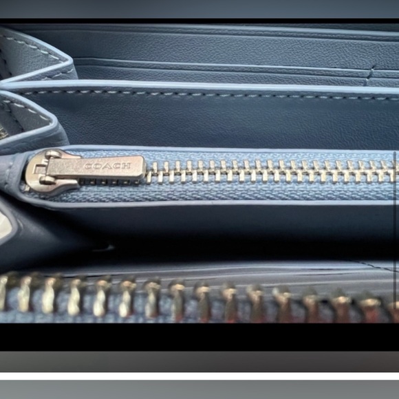 Coach Long Zip Around Wallet In Signature Canvas Sv/Khaki/Waterfall - Picture 5 of 8